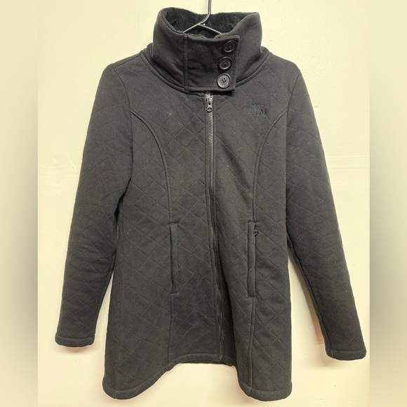 The North Face black quilted fleece lined jacket SIZE S high collar full zip - Picture 1 of 5